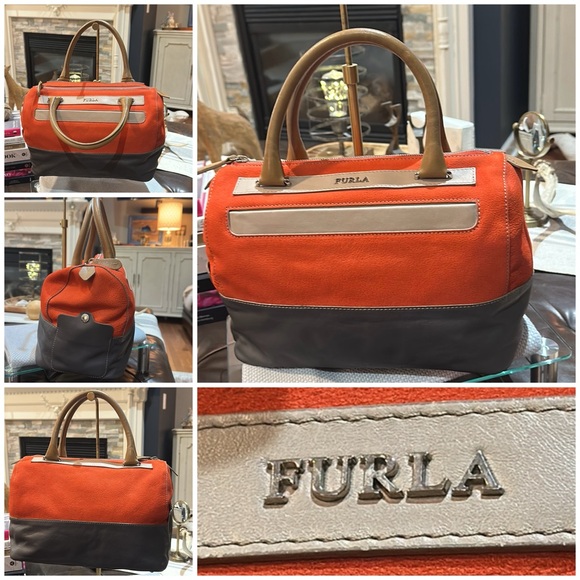 Authentic Furla Laila Bauletto Medium Satchel in Orange & Expresso Brown, EUC - Picture 7 of 16